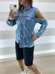 Giubbino Freya Jeans con Perle e Oblo Spalle