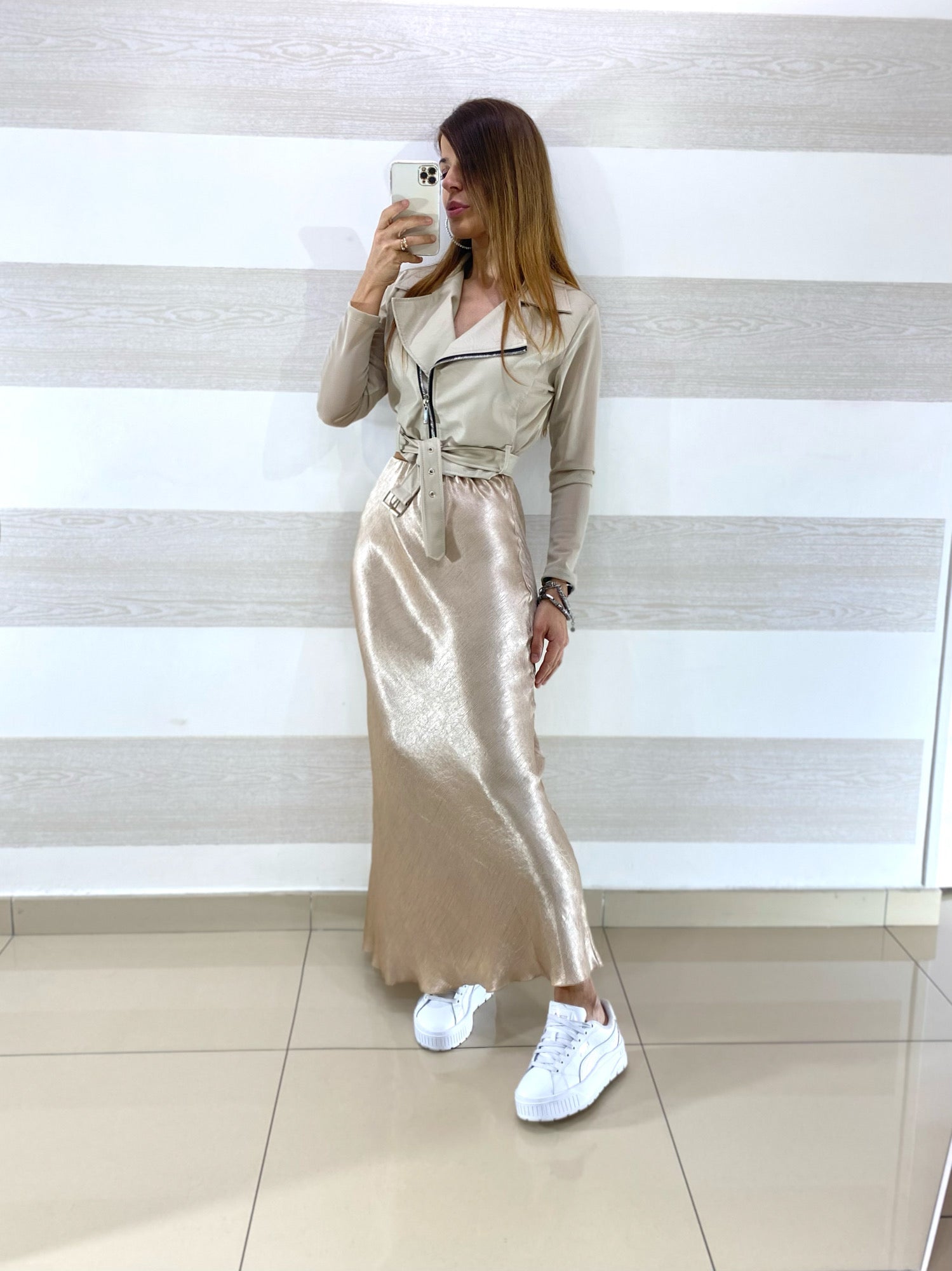 Giubbino Kenana Eco Pelle e Maniche Tulle Elasticizzato