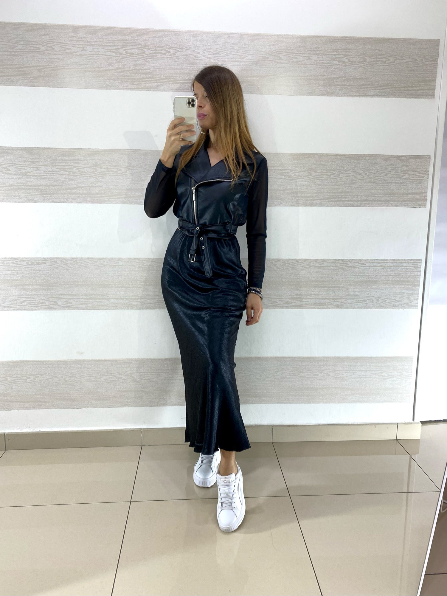 Giubbino Kenana Eco Pelle e Maniche Tulle Elasticizzato