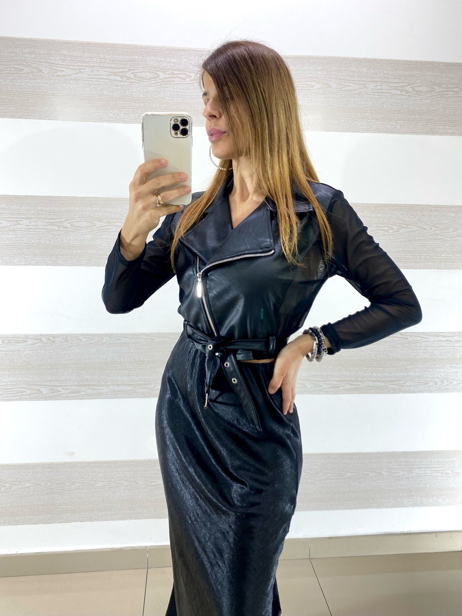 Giubbino Kenana Eco Pelle e Maniche Tulle Elasticizzato