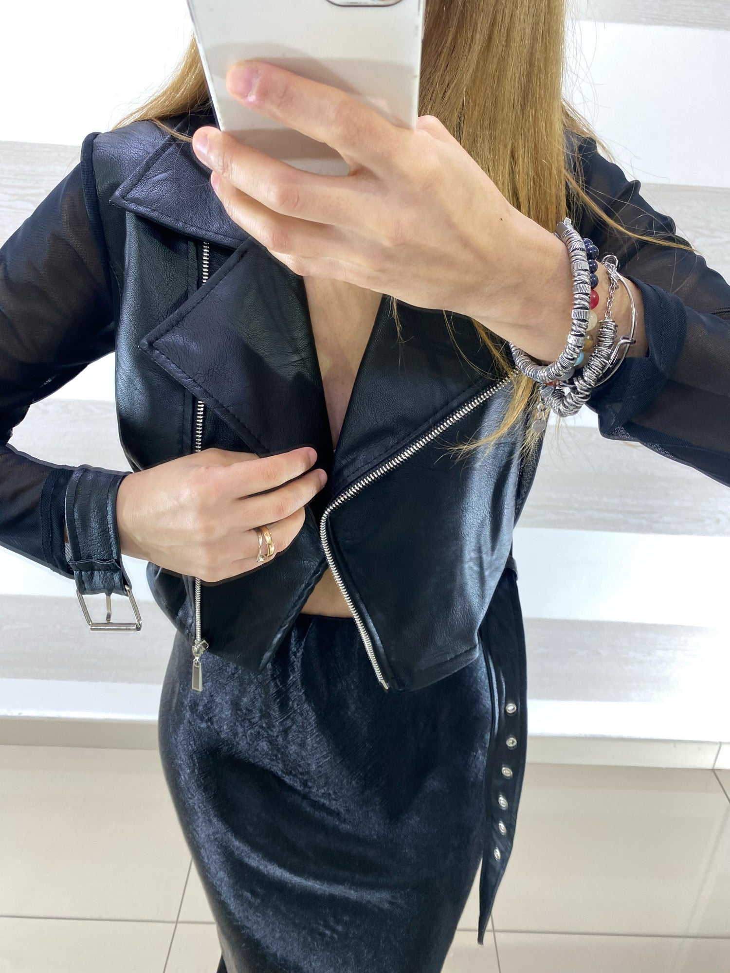 Giubbino Kenana Eco Pelle e Maniche Tulle Elasticizzato