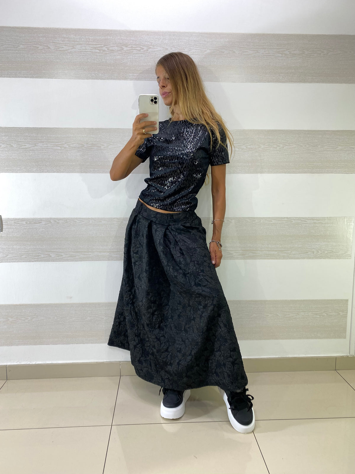 Gonna Adeline Effetto Broccato con Pence