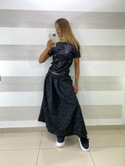 Gonna Adeline Effetto Broccato con Pence