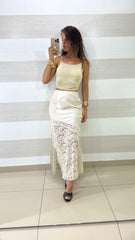 Gonna Clarice Lunga in in Satin e Pizzo con Spacco