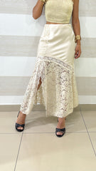 Gonna Clarice Lunga in in Satin e Pizzo con Spacco