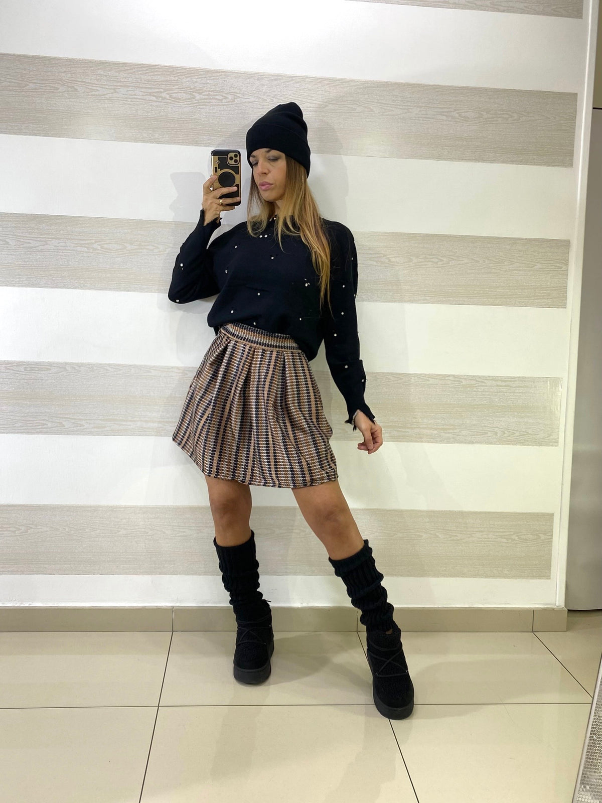 Gonna Greta Svasata a Campana Fantasia Geometrica