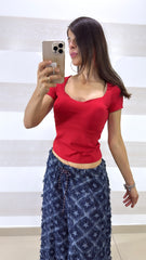 Gonna Jeans Coralie Longuette con Stelle Sfrangiata