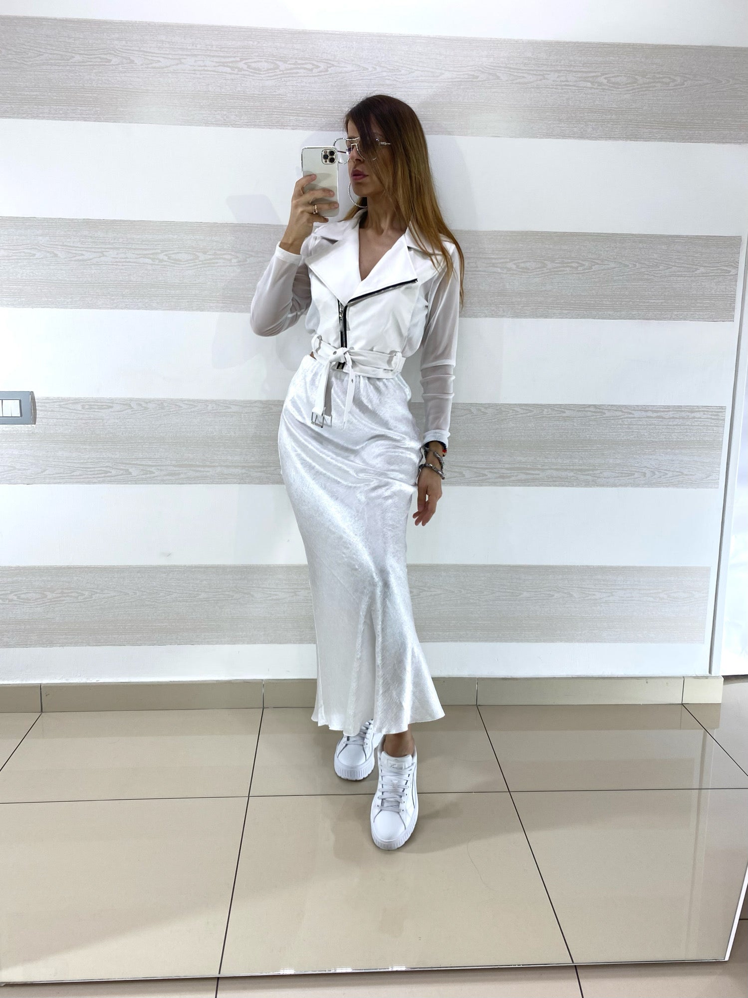 Gonna Joanna Longuette in Satin Increspato