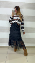 Gonna Kaety in Tulle con Balze e Fodera