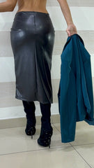 Gonna Kilie eco Pelle con Spacco e Drappeggio