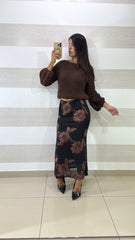 Gonna Lunga Gayla in Tulle con Ricamo a Fiori