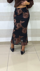 Gonna Lunga Gayla in Tulle con Ricamo a Fiori