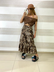 Gonna Romina1 Satin Maculato con Balze