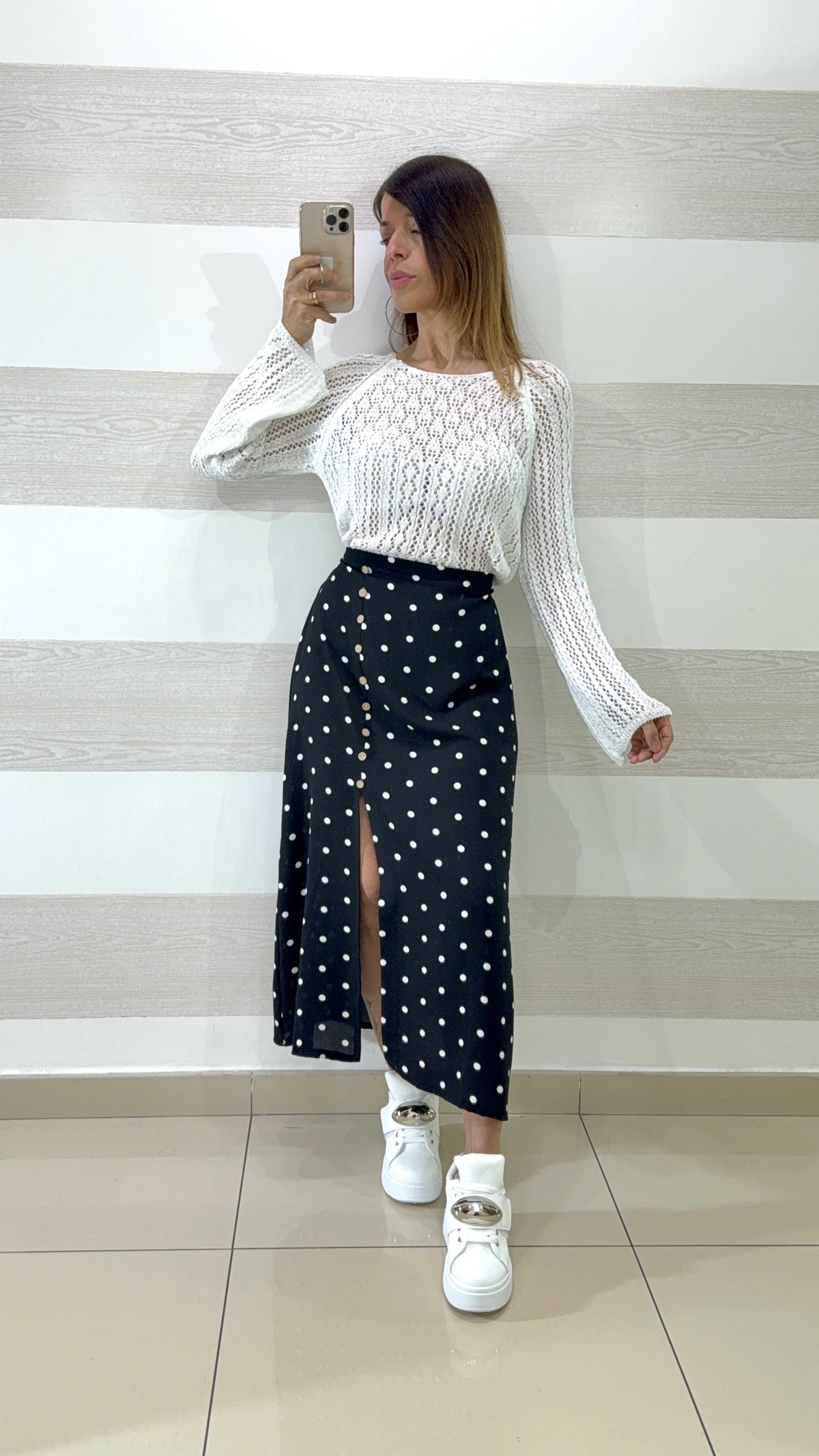Gonna Sandra Longuette a Pois con Spacco