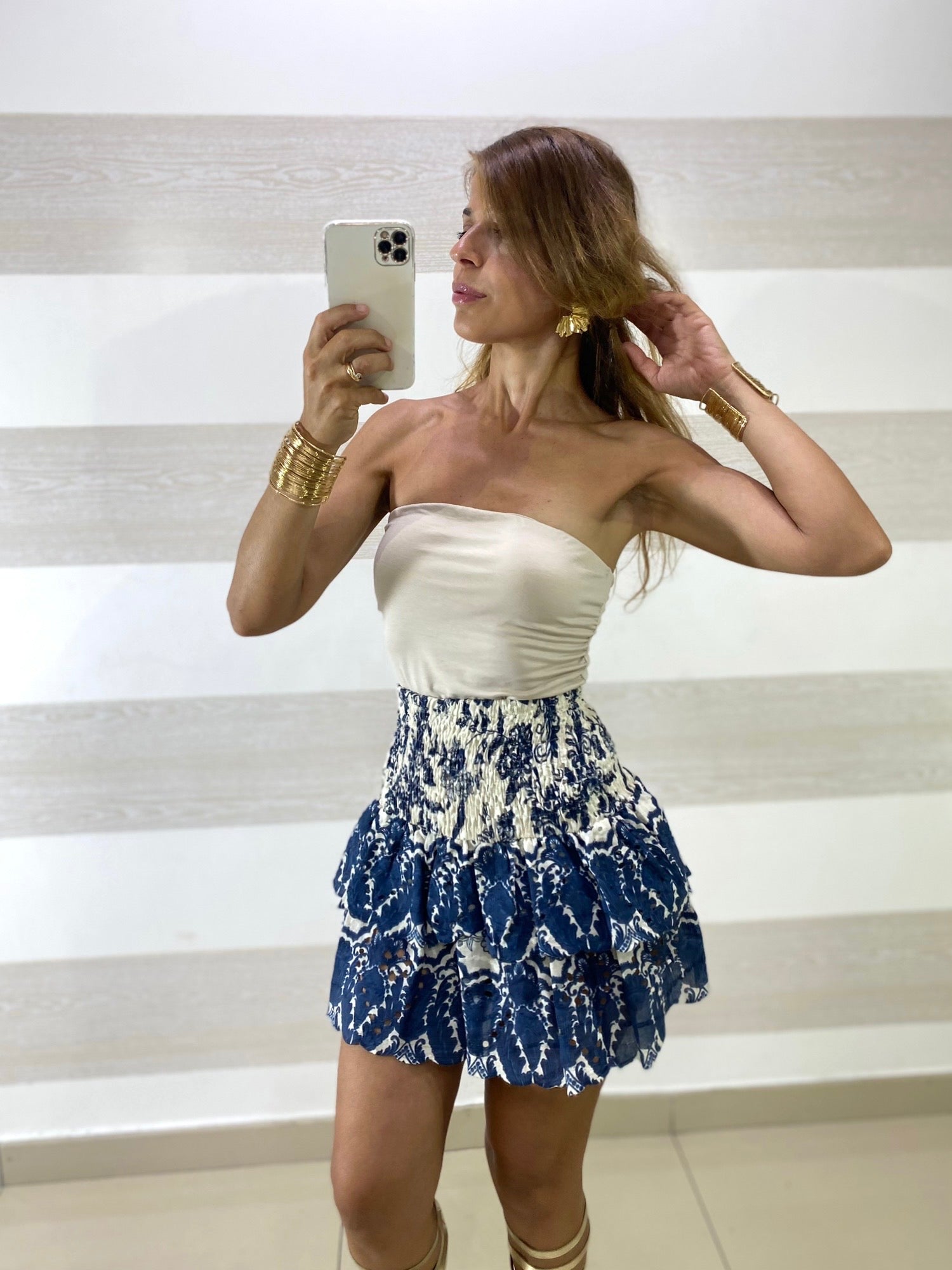 Gonna Sarita Pizzo Sangallo con Balze Fantasia Fiori