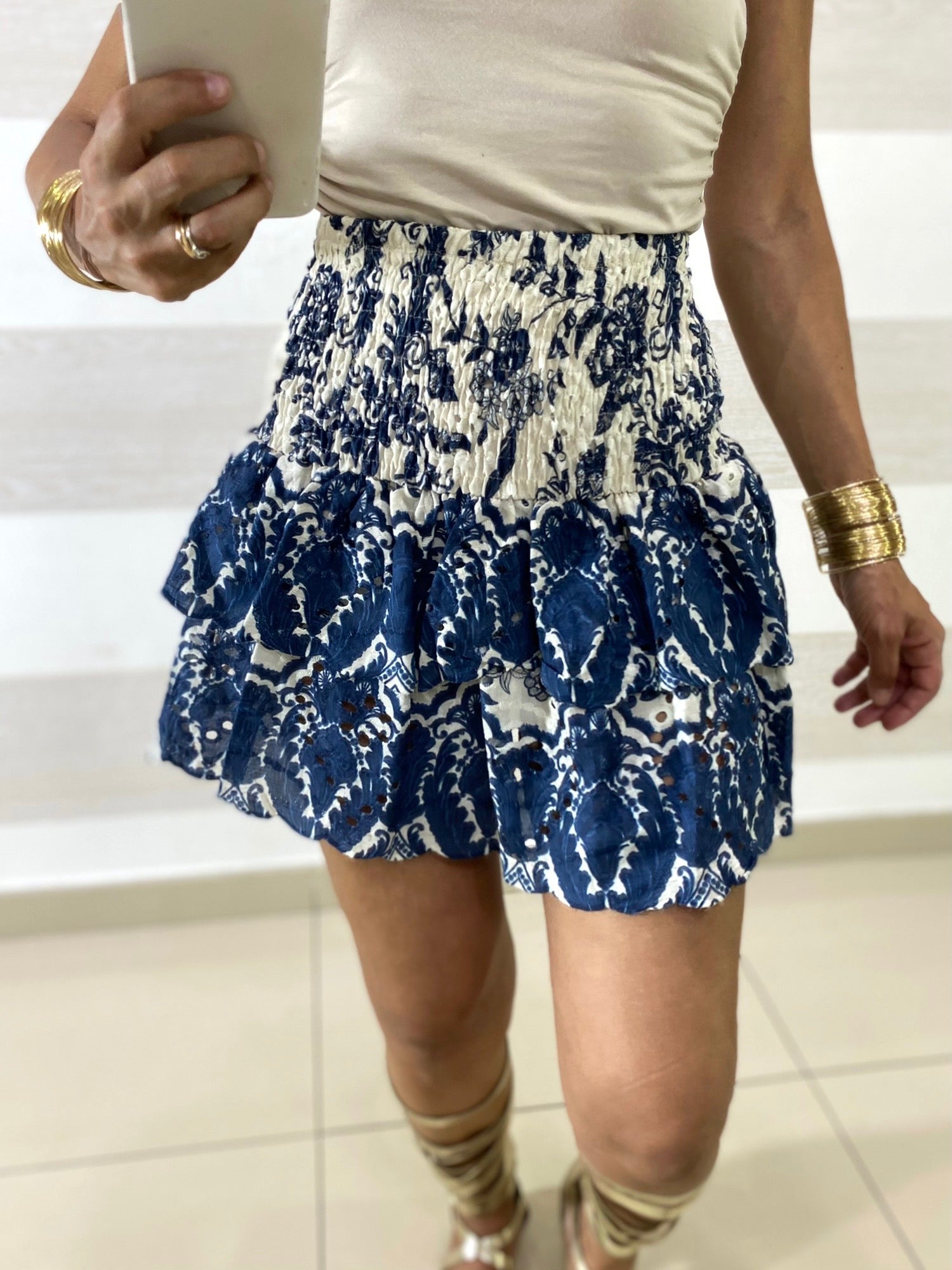 Gonna Sarita Pizzo Sangallo con Balze Fantasia Fiori