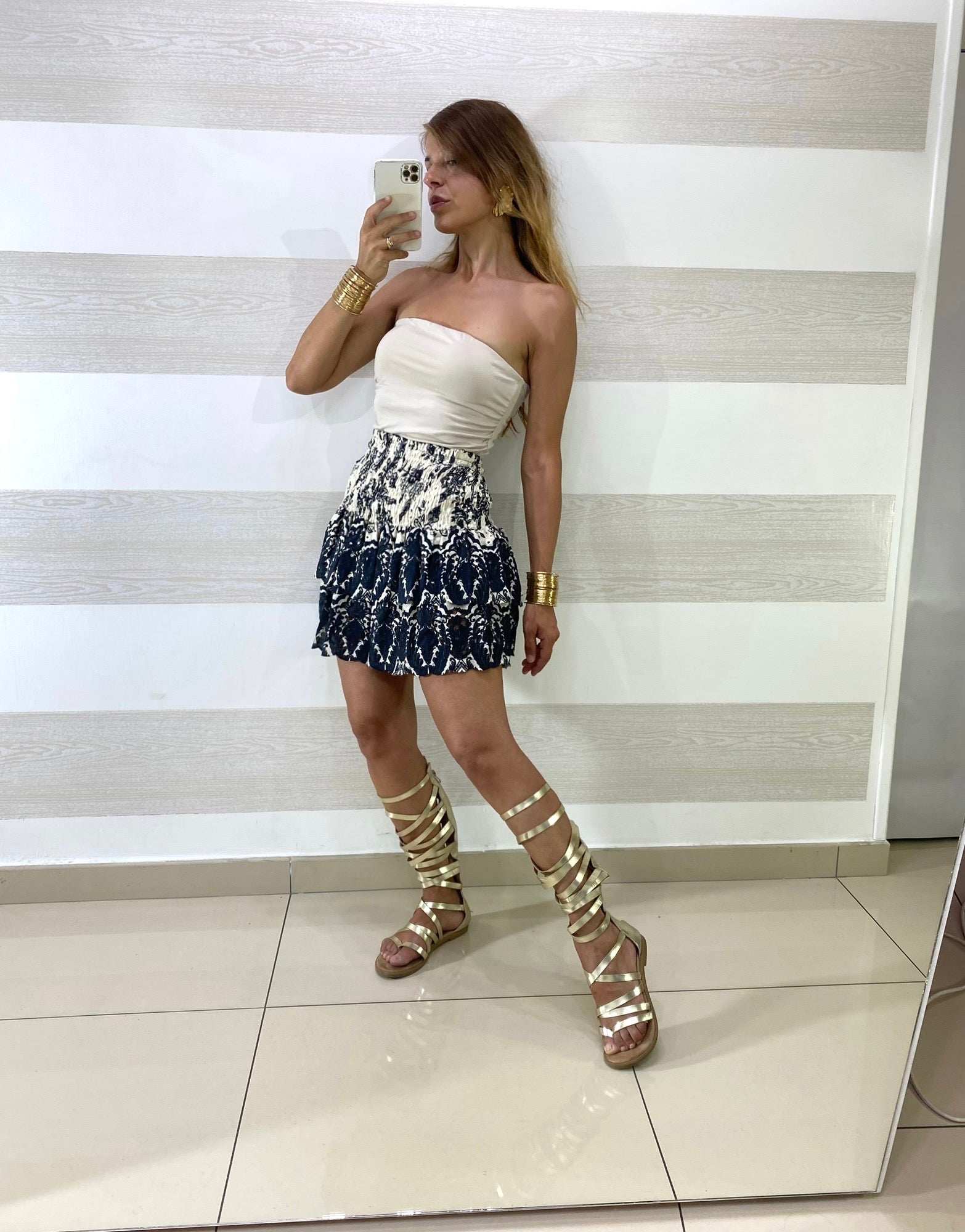 Gonna Sarita Pizzo Sangallo con Balze Fantasia Fiori