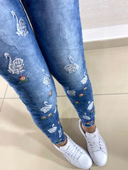 Jeans Antonella Skinny con Cigni Ricamati