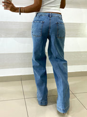 Jeans Elle a Palazzo con Tasche Esterne Avanti e Indietro