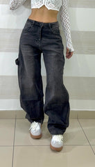 Jeans Mia Modello Balloon Nero Slavato