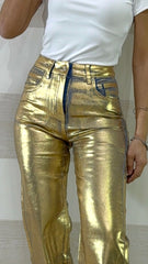 Jeans Pauleen a Palazzo Metallick Stampa Oro