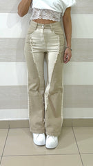 Jeans Peony a Palazzo Bicolore Beige Panna