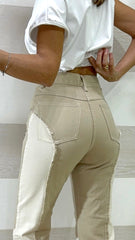 Jeans Peony a Palazzo Bicolore Beige Panna
