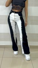 Jeans Peony a Palazzo Bicolore Nero Bianco