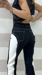 Jeans Peony a Palazzo Bicolore Nero Bianco