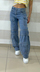 Jeans Zena Cargo con Stringhe alle Ginocchia