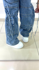 Jeans Zena Cargo con Stringhe alle Ginocchia