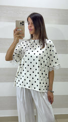 Maglia Ashlie a Pois Aperta Dietro con Pizzo