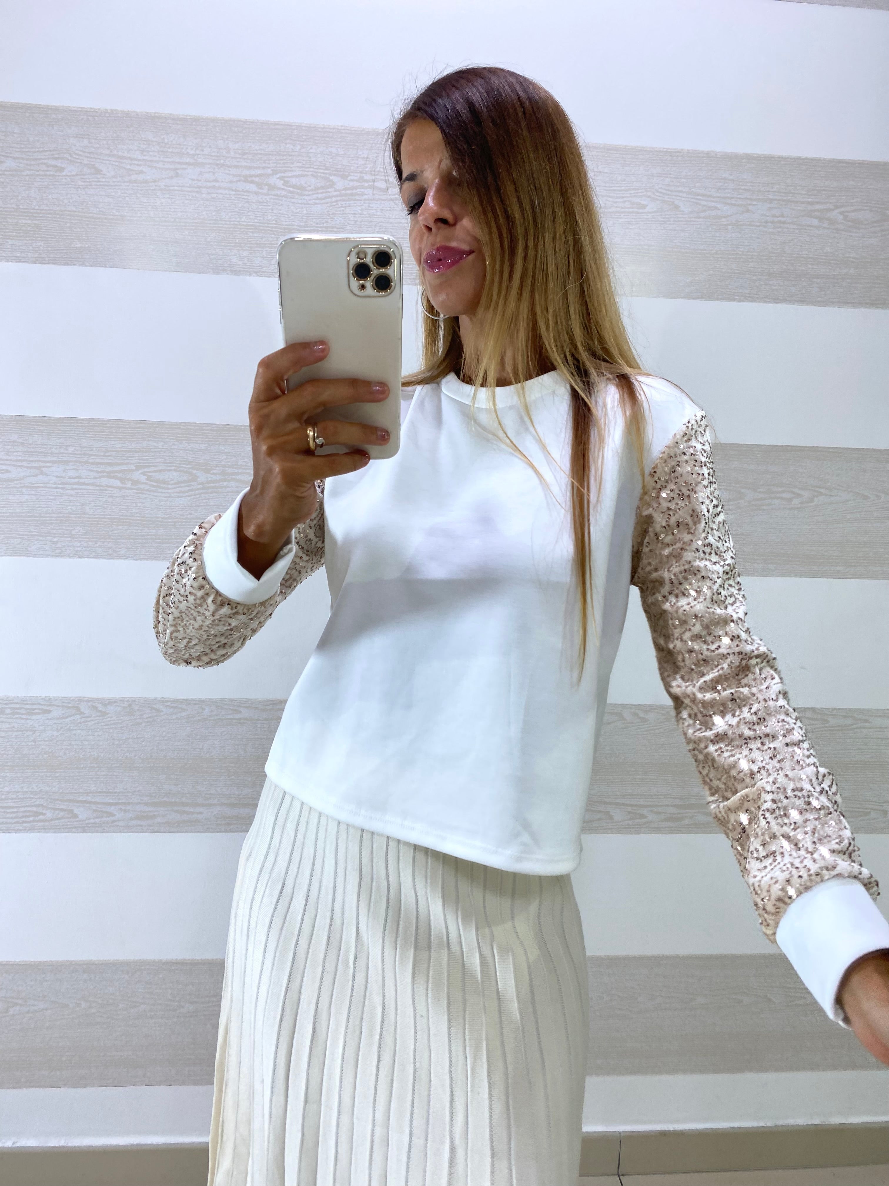Maglia Cheryl con Maniche in Paillettes