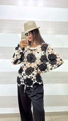 Maglia Clare Crochet Uncinetto Traforata Bicolore