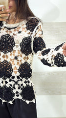 Maglia Clare Crochet Uncinetto Traforata Bicolore