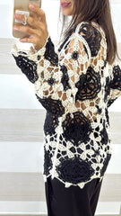 Maglia Clare Crochet Uncinetto Traforata Bicolore