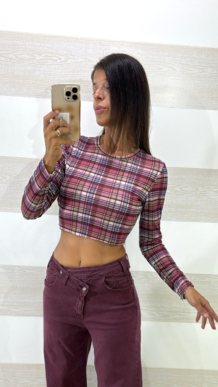 Maglia Crop Estella Tartan Elasticizzata