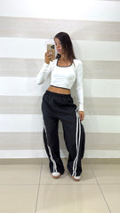 Maglia Crop Eunice in Lycra con Profili in Contrasto