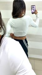 Maglia Crop Eunice in Lycra con Profili in Contrasto