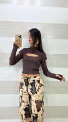 Maglia Crop Gillian Oblò Petto e Maniche a Guanto