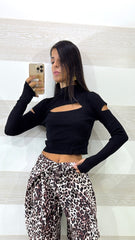Maglia Crop Gillian Oblò Petto e Maniche a Guanto