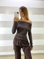 Maglia Edwina Scollo Asimmetrico Manica Guanto