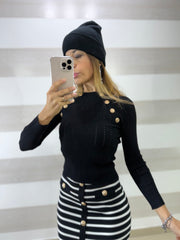 Maglia Henrietta con Bottoni Decorativi Oro