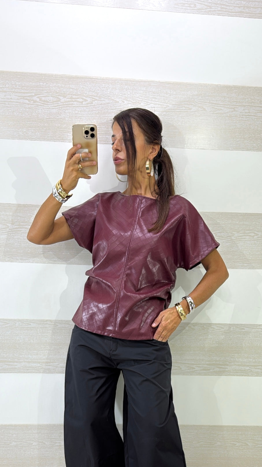 Maglia Famie Eco Pelle con Lavorazione Geometrica