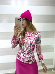 Maglia Ilean Scollo Asimmetrico Fantasia Astratta