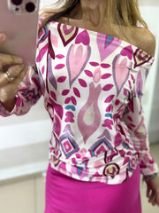 Maglia Ilean Scollo Asimmetrico Fantasia Astratta