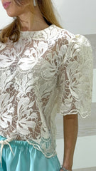 Maglia Lynsey1 in Tulle con Ricami Flowers e Foglie Stilizzate