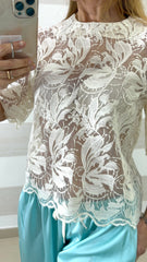 Maglia Lynsey1 in Tulle con Ricami Flowers e Foglie Stilizzate