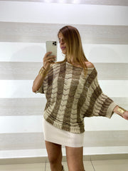 Maglia Sefora Crochet a Righe e Lurex Oro