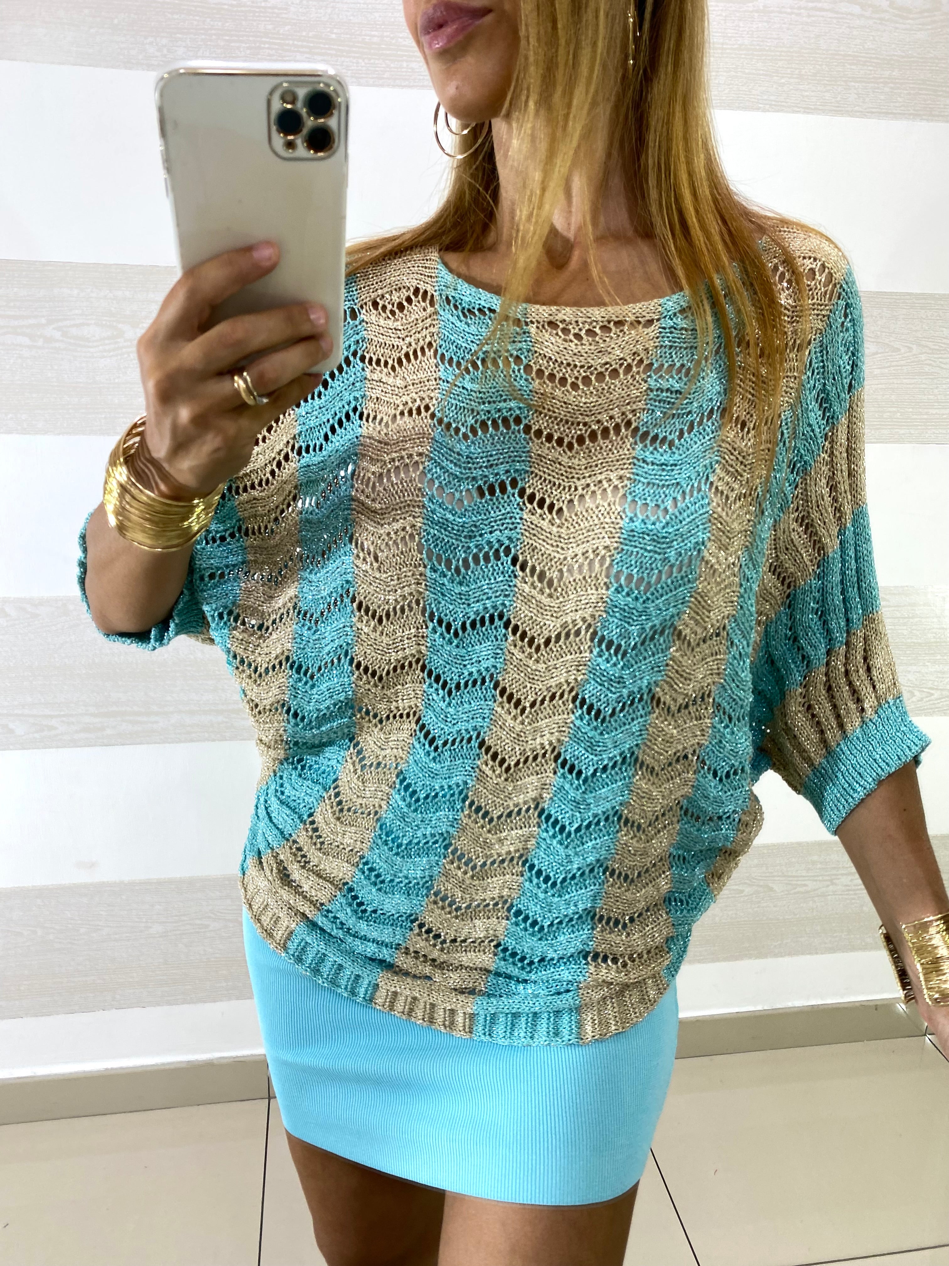 Maglia Sefora Crochet a Righe e Lurex Oro